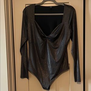 Express Metallic Black Long Sleeve Bodysuit